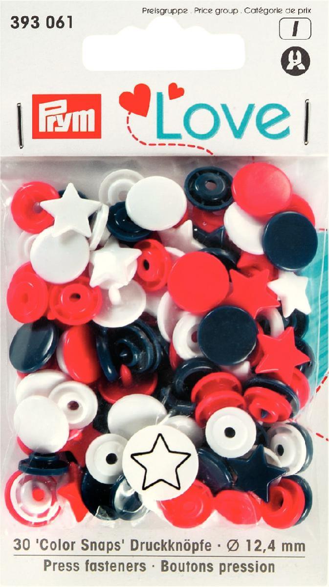 Prym Love Colour Snaps 12mm red/white/navy Star Shape